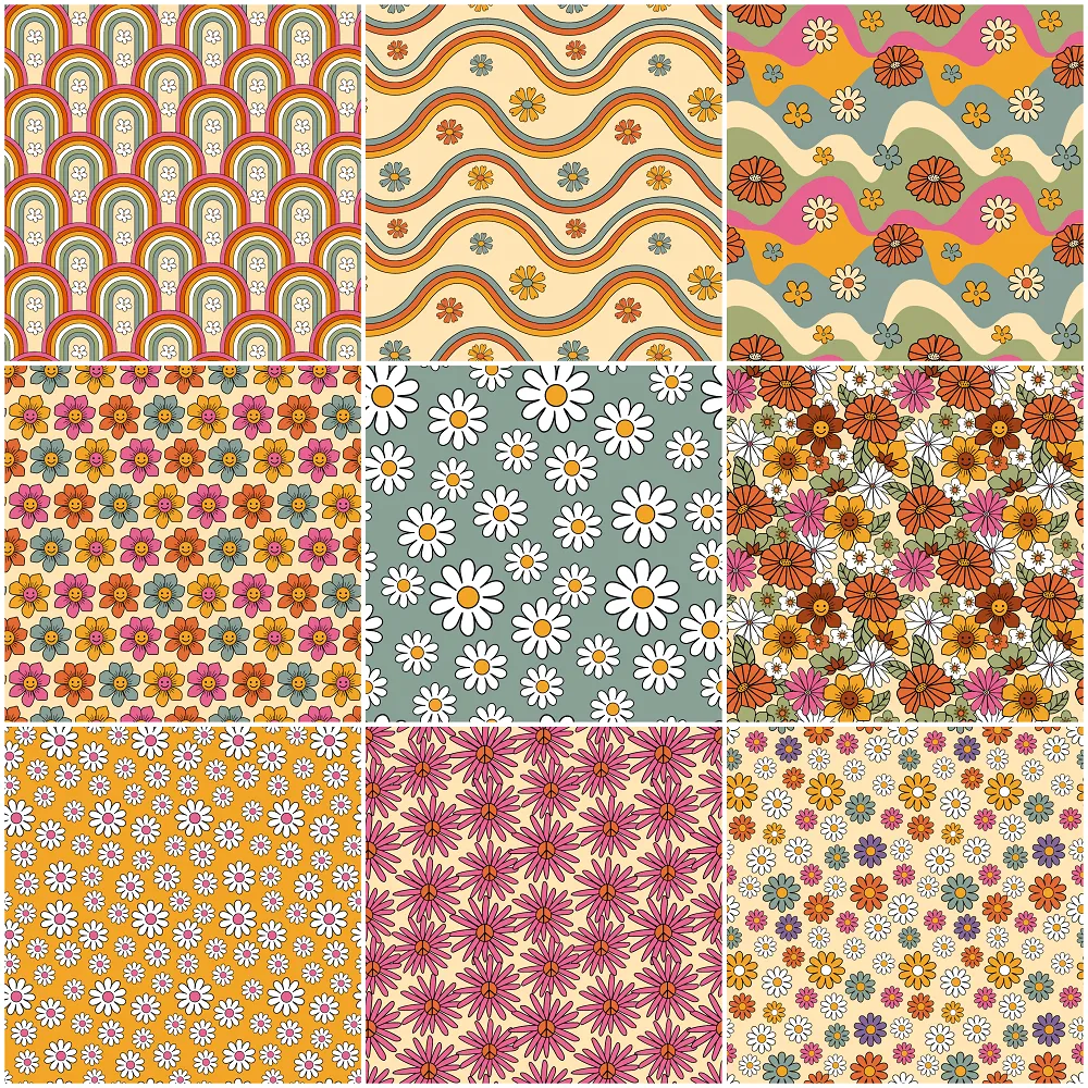 70s Retro Floral Fabric Collection - 1/2 Yard Bundle