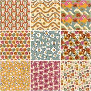 70s Retro Floral Fabric Collection - 1/2 Yard Bundle