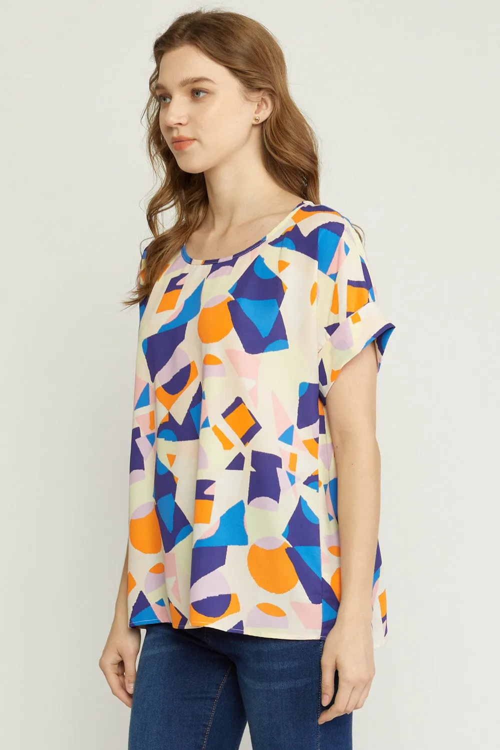 Abstract Printed Blouse, Navy