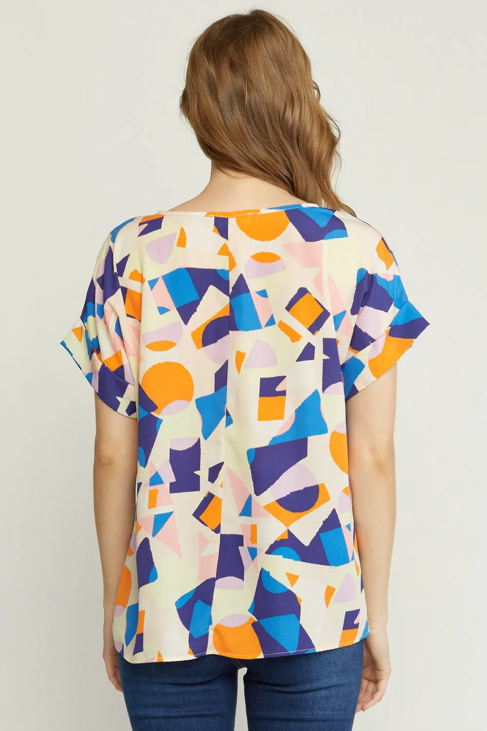 Abstract Printed Blouse, Navy