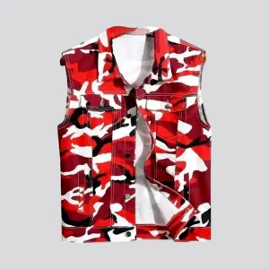 Army patterned denim vest for men