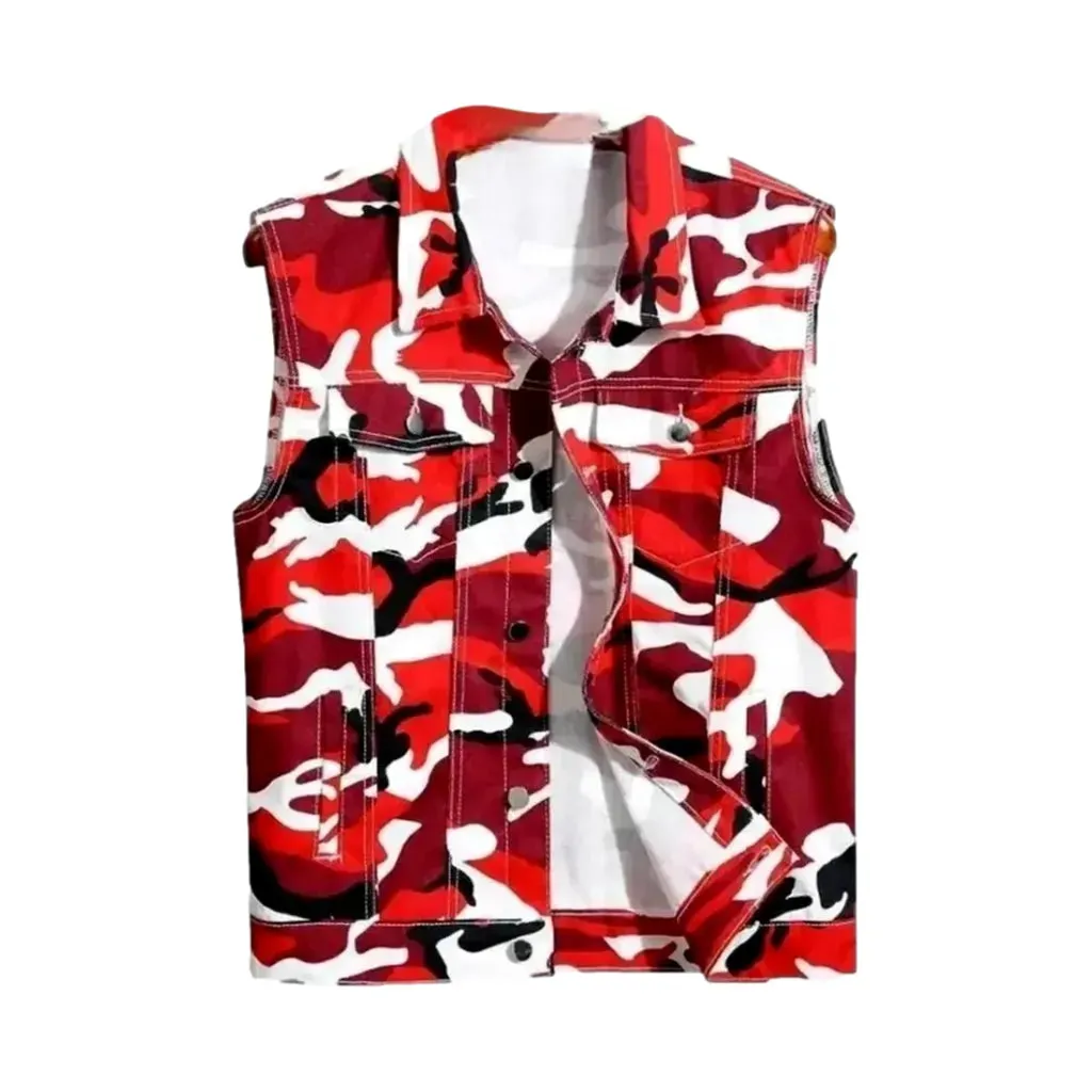 Army patterned denim vest for men