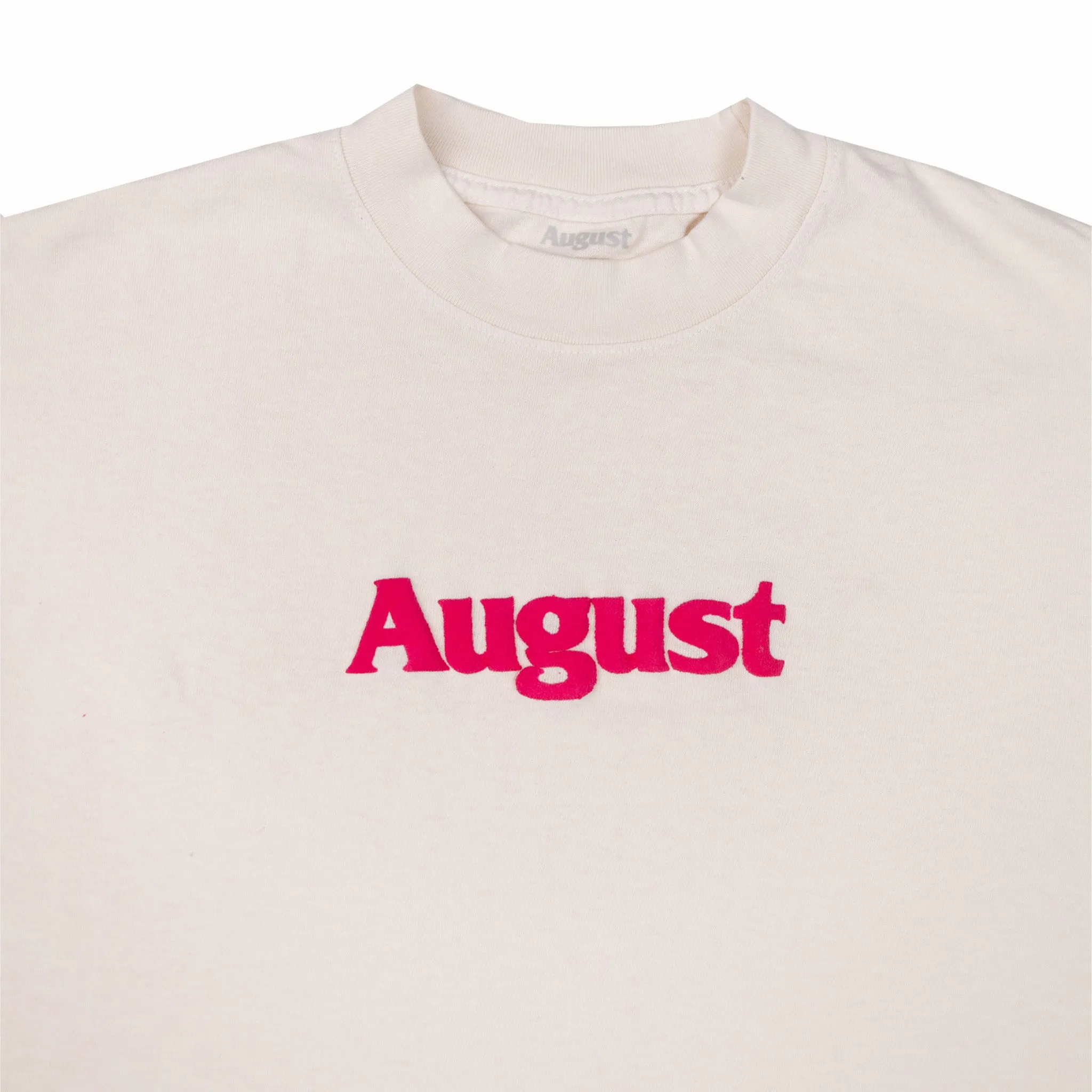 August "Puff Logo" 6.5oz Garment Dyed T-Shirt (Creme/Wine)