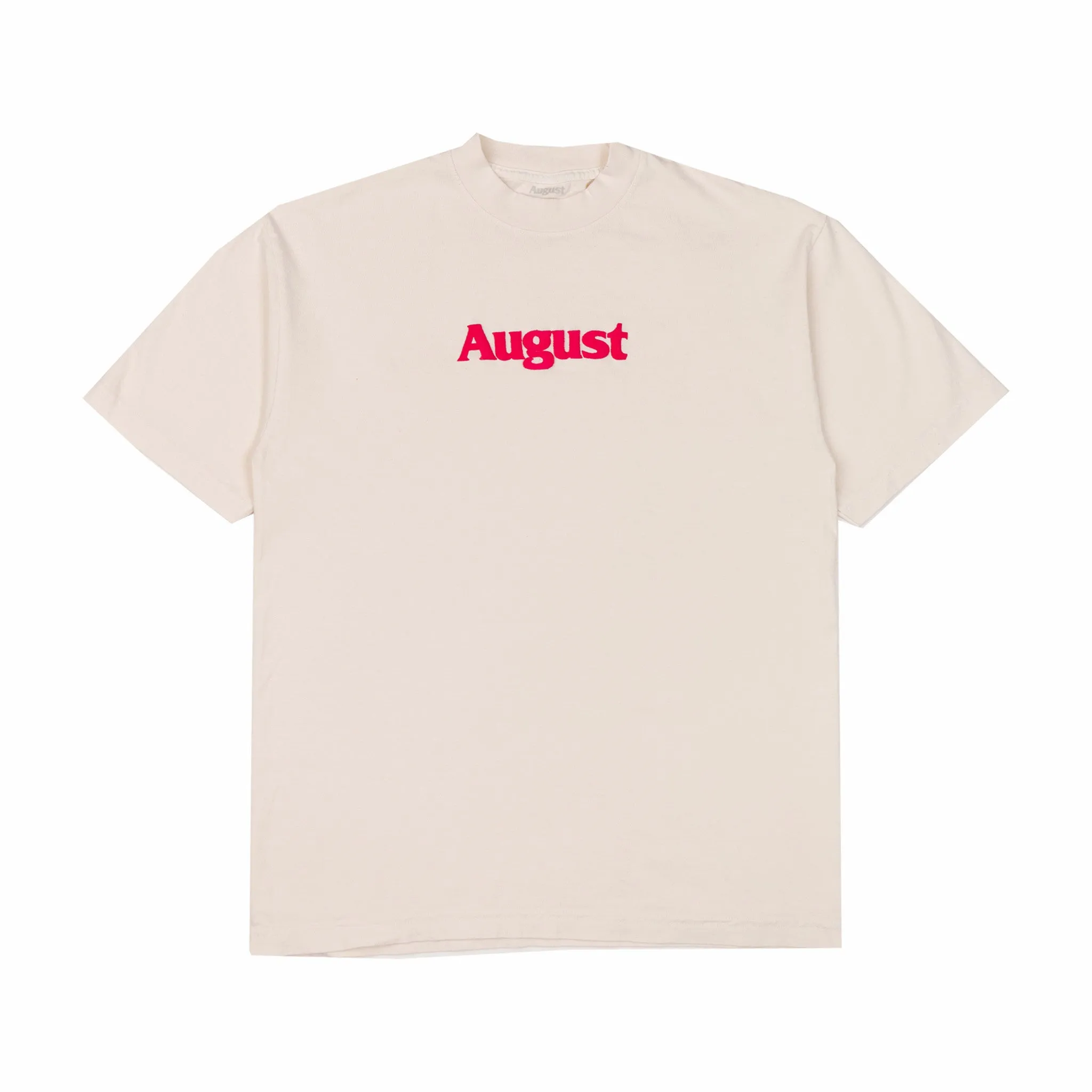 August "Puff Logo" 6.5oz Garment Dyed T-Shirt (Creme/Wine)