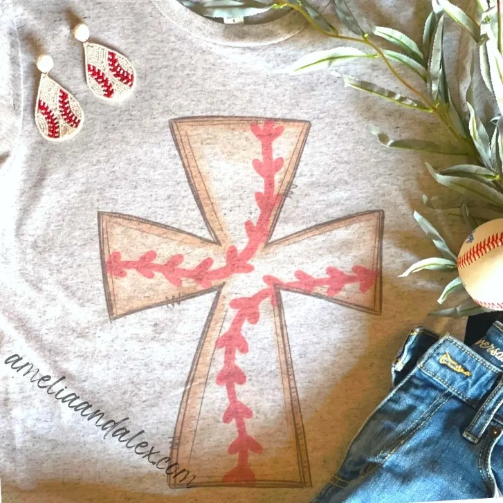 BASEBALL SPIRIT T-SHIRT: Cross T-shirt Marbled Gray