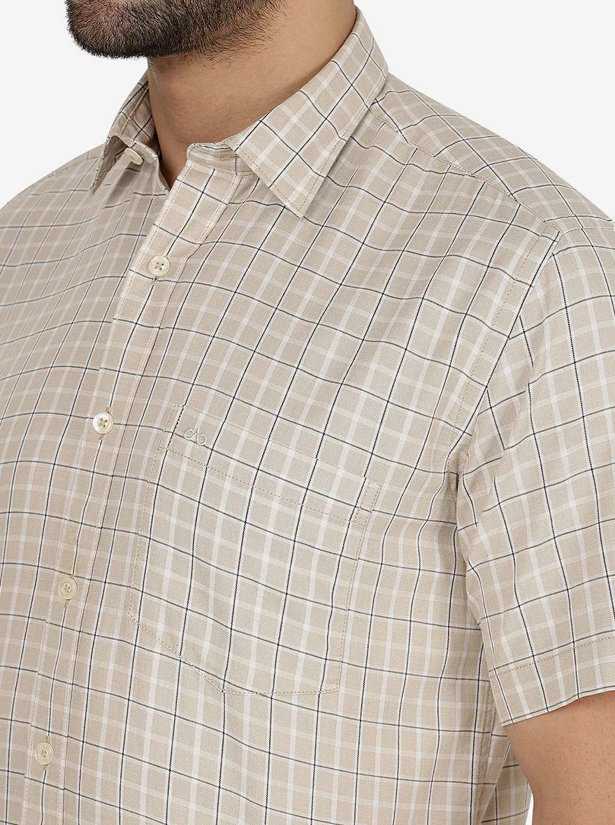 Beige Checked Slim Fit Semi Casual Shirt | JadeBlue