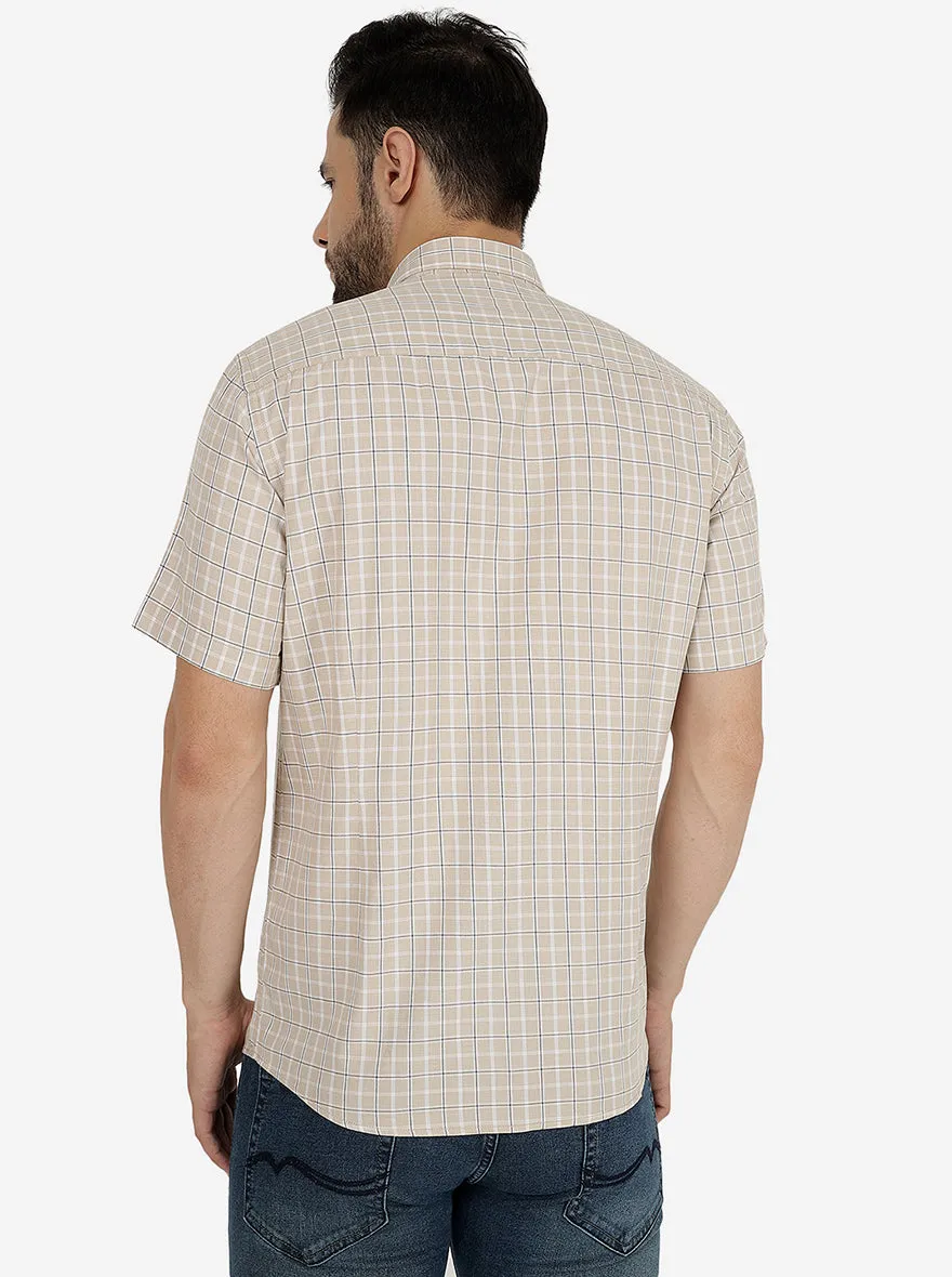 Beige Checked Slim Fit Semi Casual Shirt | JadeBlue