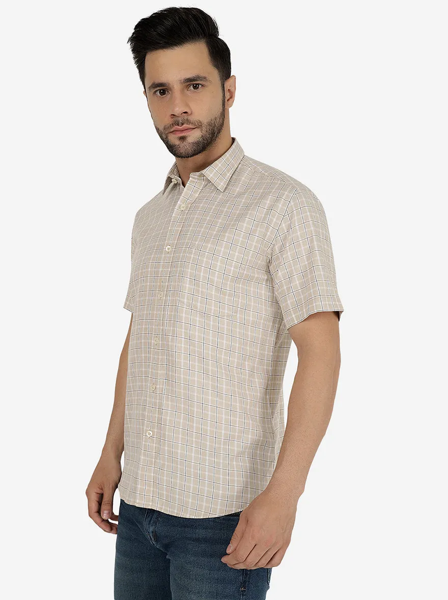 Beige Checked Slim Fit Semi Casual Shirt | JadeBlue