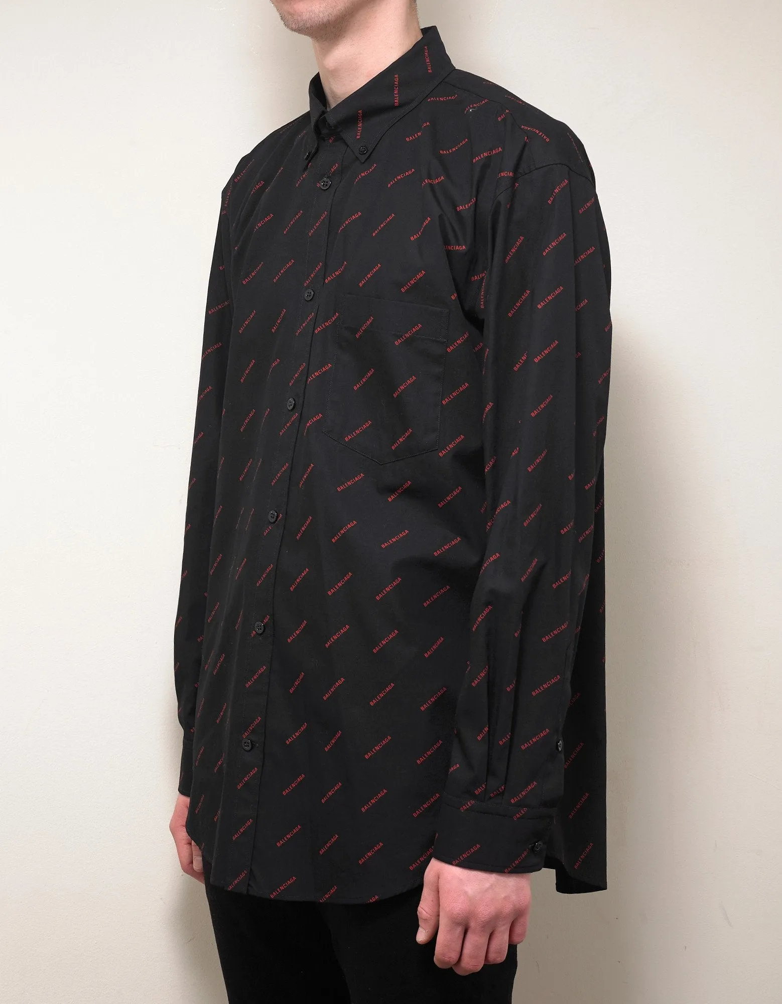 Black Shirt with Red Logo Print