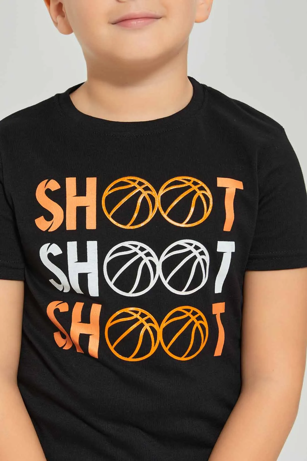 Boys Black Shoot Print T-Shirt