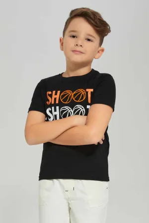 Boys Black Shoot Print T-Shirt