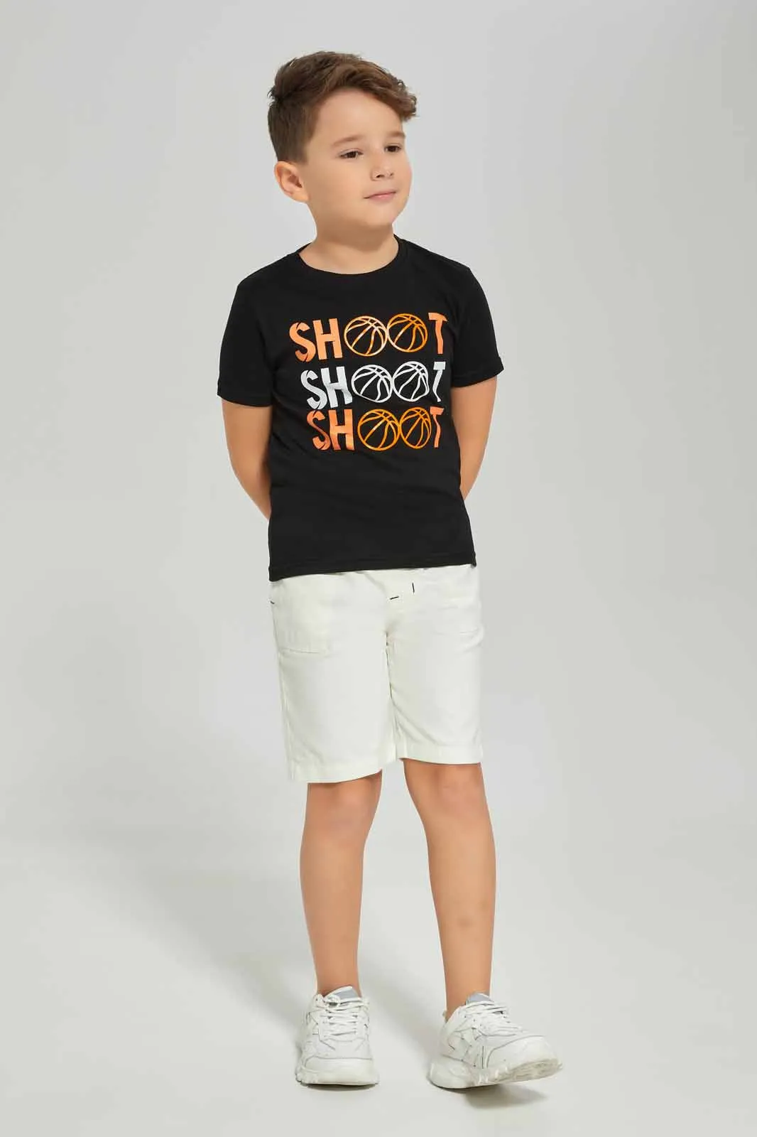 Boys Black Shoot Print T-Shirt