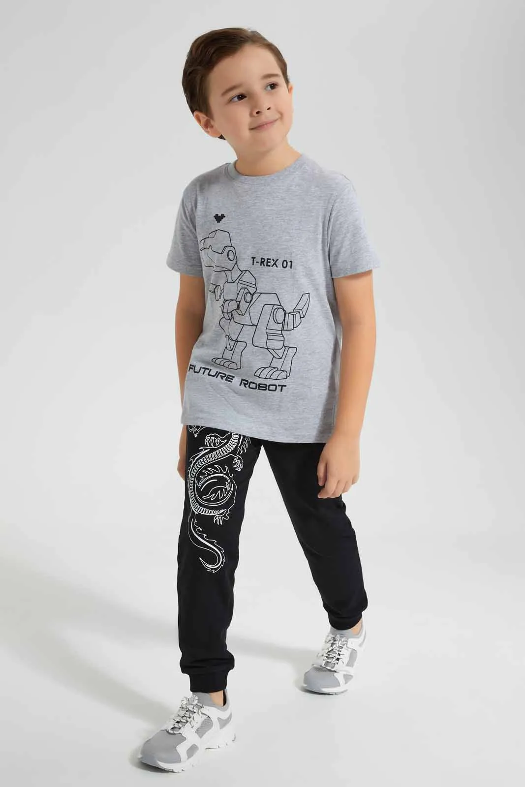 Boys Grey Dino Print T-Shirt