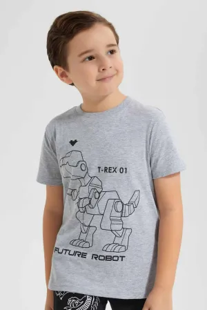 Boys Grey Dino Print T-Shirt