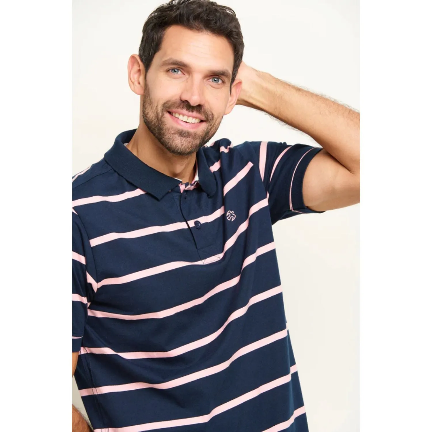 Brakeburn XL Navy/Pink Stripe Polo Shirt