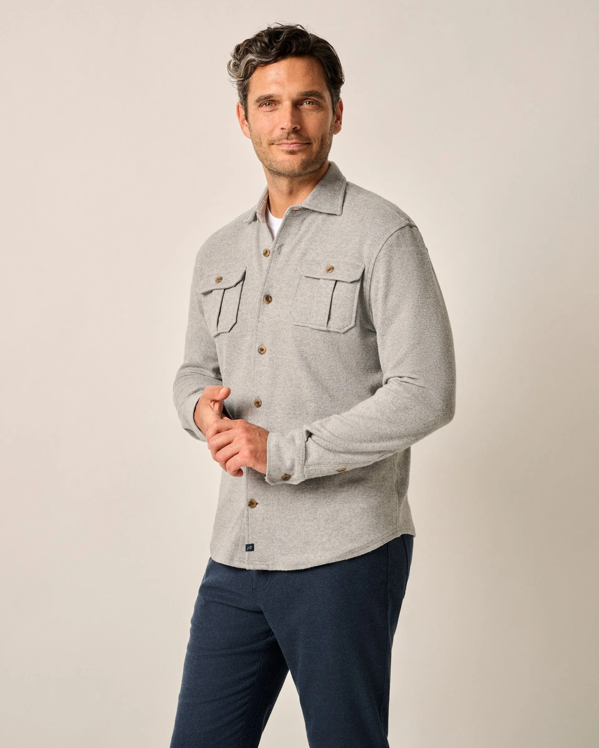 Brayden Stretch Flannel Lodge Shirt in Light Gray by Johnnie-O