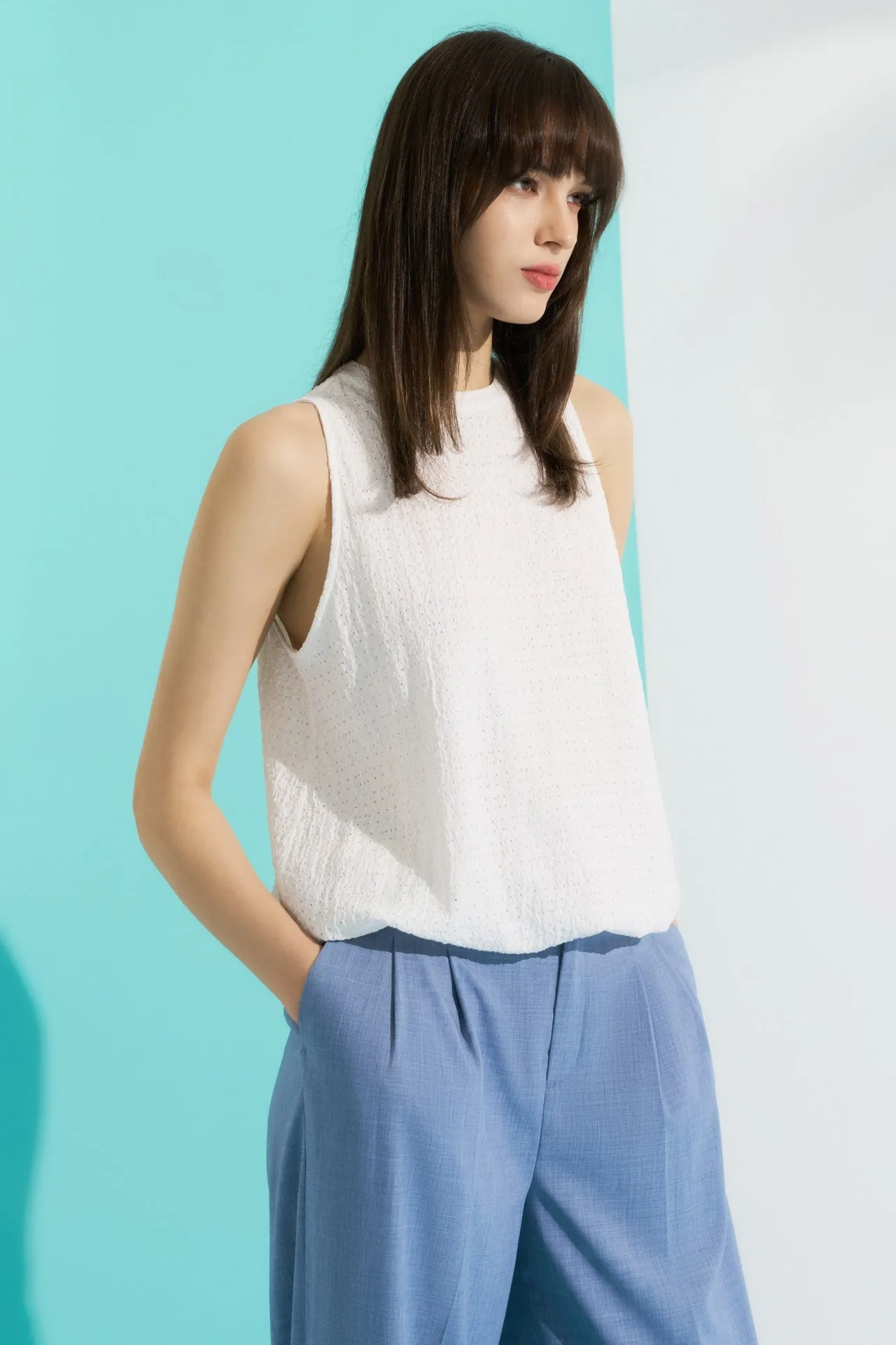 Bubble Hem Eyelet Knit Top