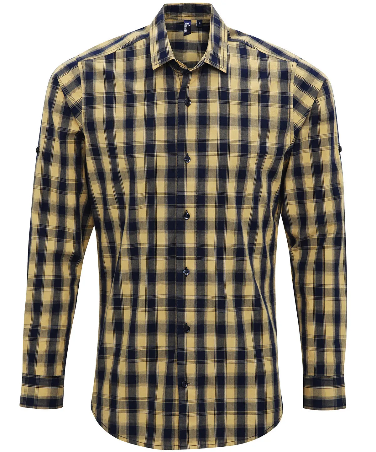 Camel/Navy - Mulligan check cotton long sleeve shirt