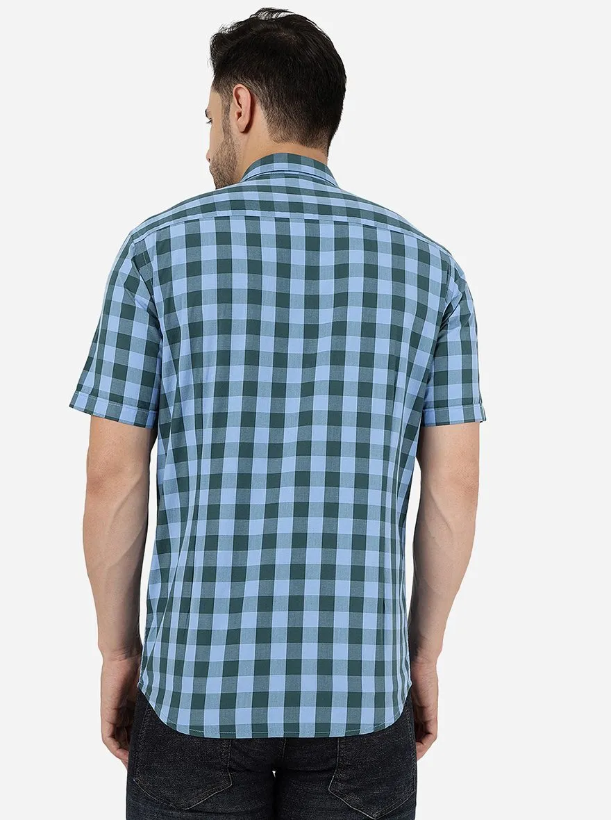 Cashmere Blue Checked Smart Fit Semi Casual Shirt | Greenfibre