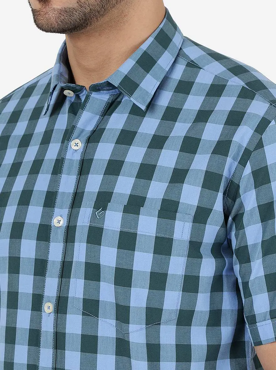 Cashmere Blue Checked Smart Fit Semi Casual Shirt | Greenfibre