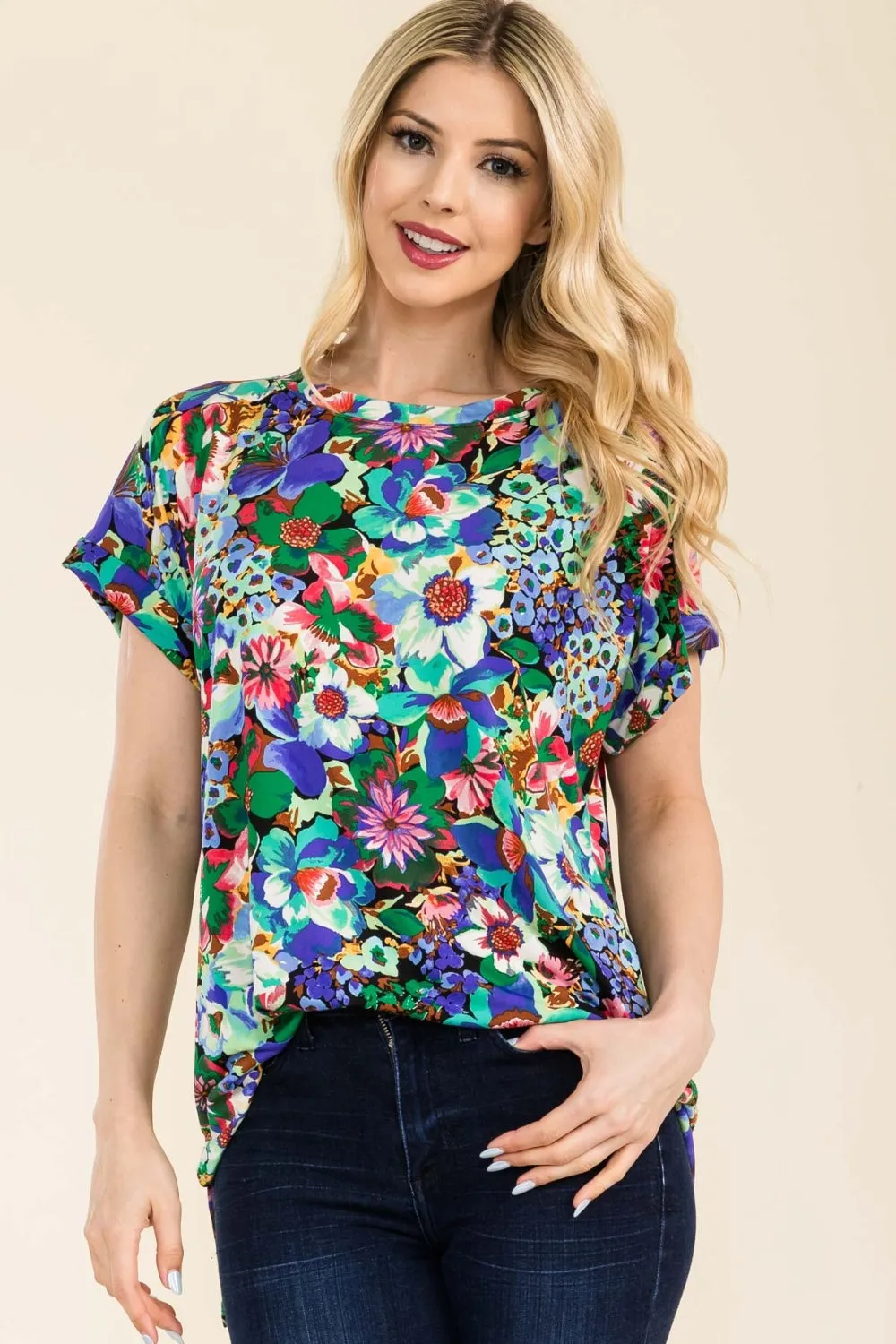 Celeste Full Size Round Neck Short Sleeve Floral T-Shirt