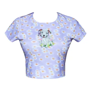 Cloud Haven Daisy Pittie Baby Tee | Daisy Graphic Crop Top Purple