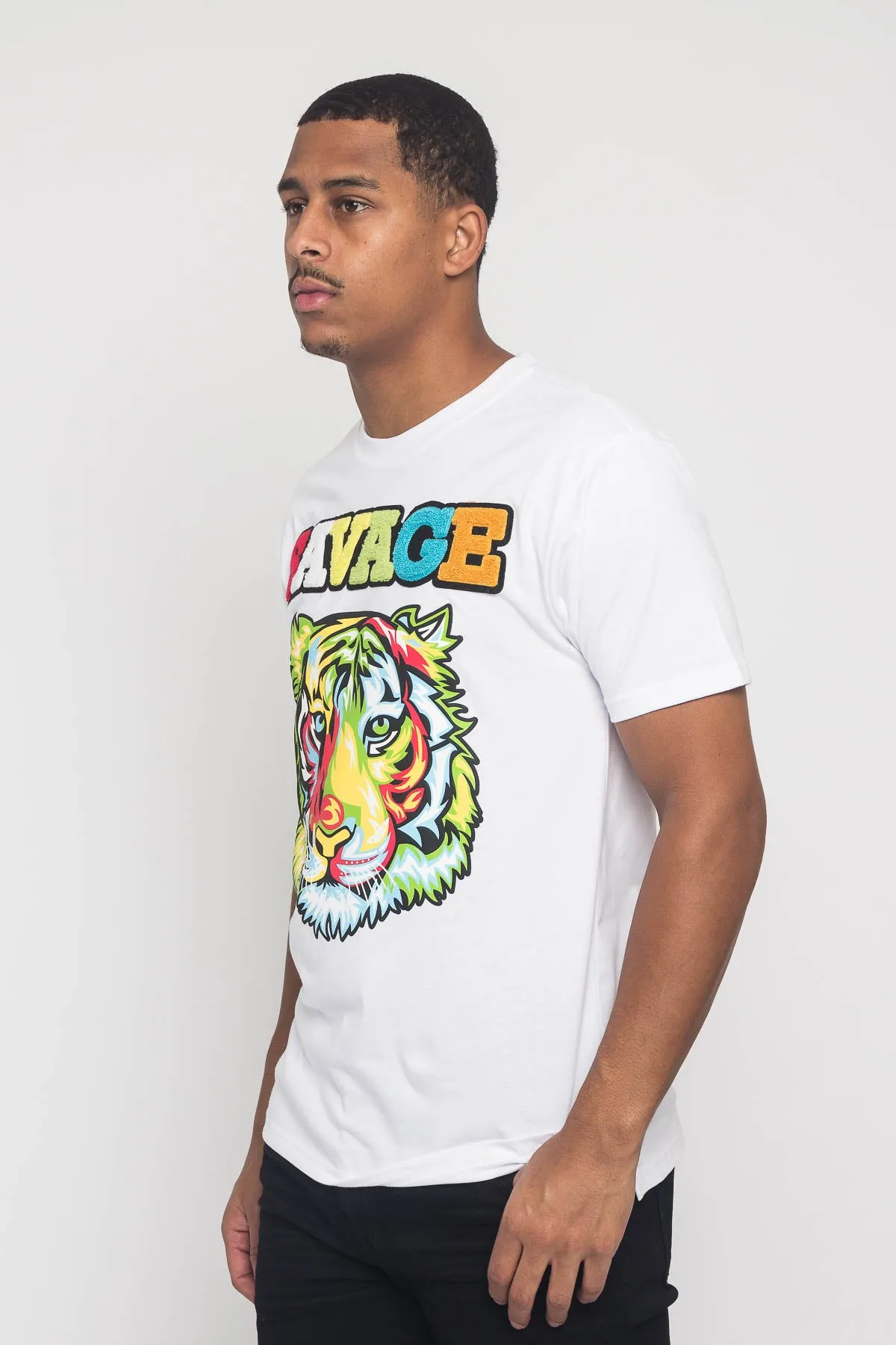 Colorful Chenille Patched Savage Tiger T-Shirt