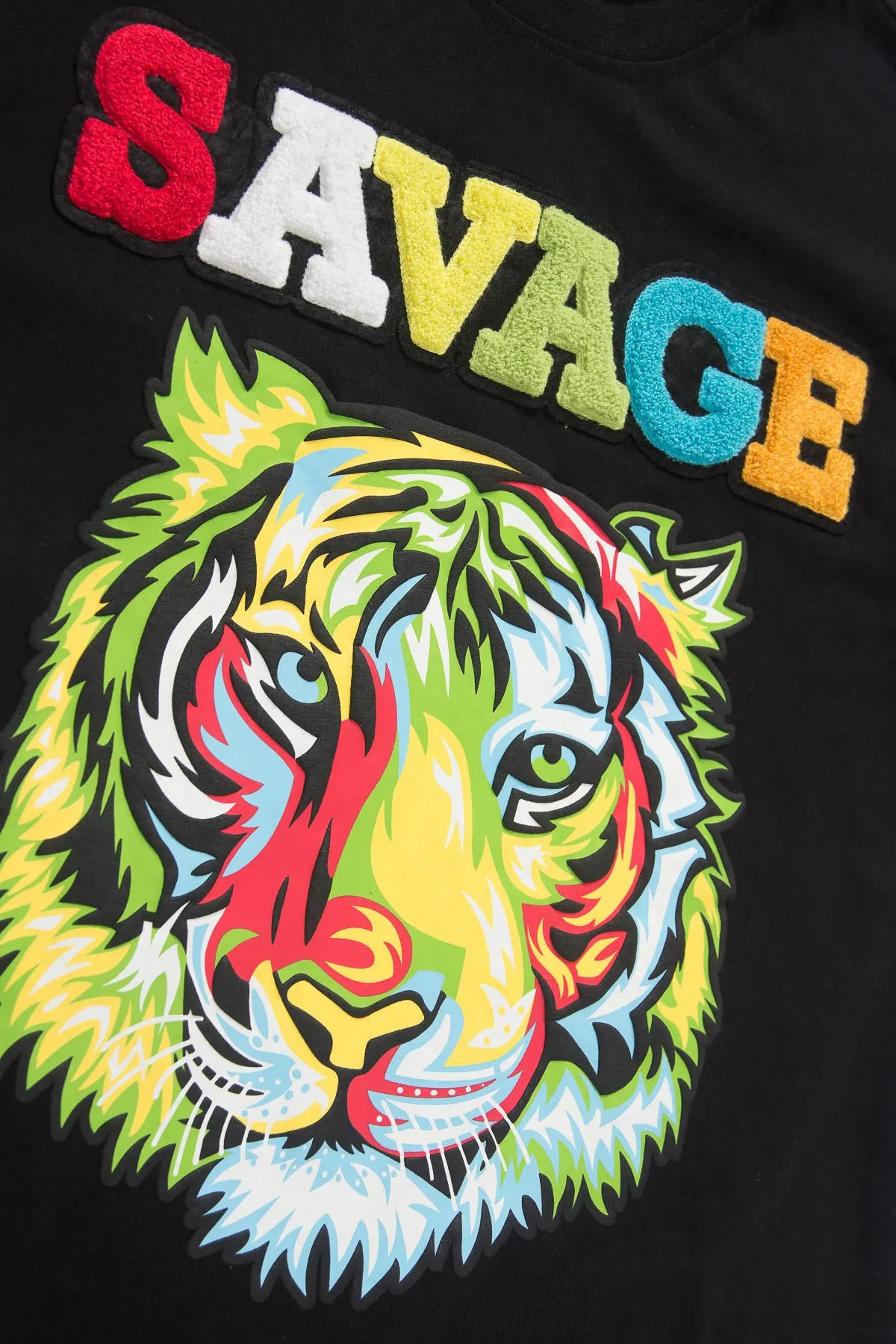 Colorful Chenille Patched Savage Tiger T-Shirt