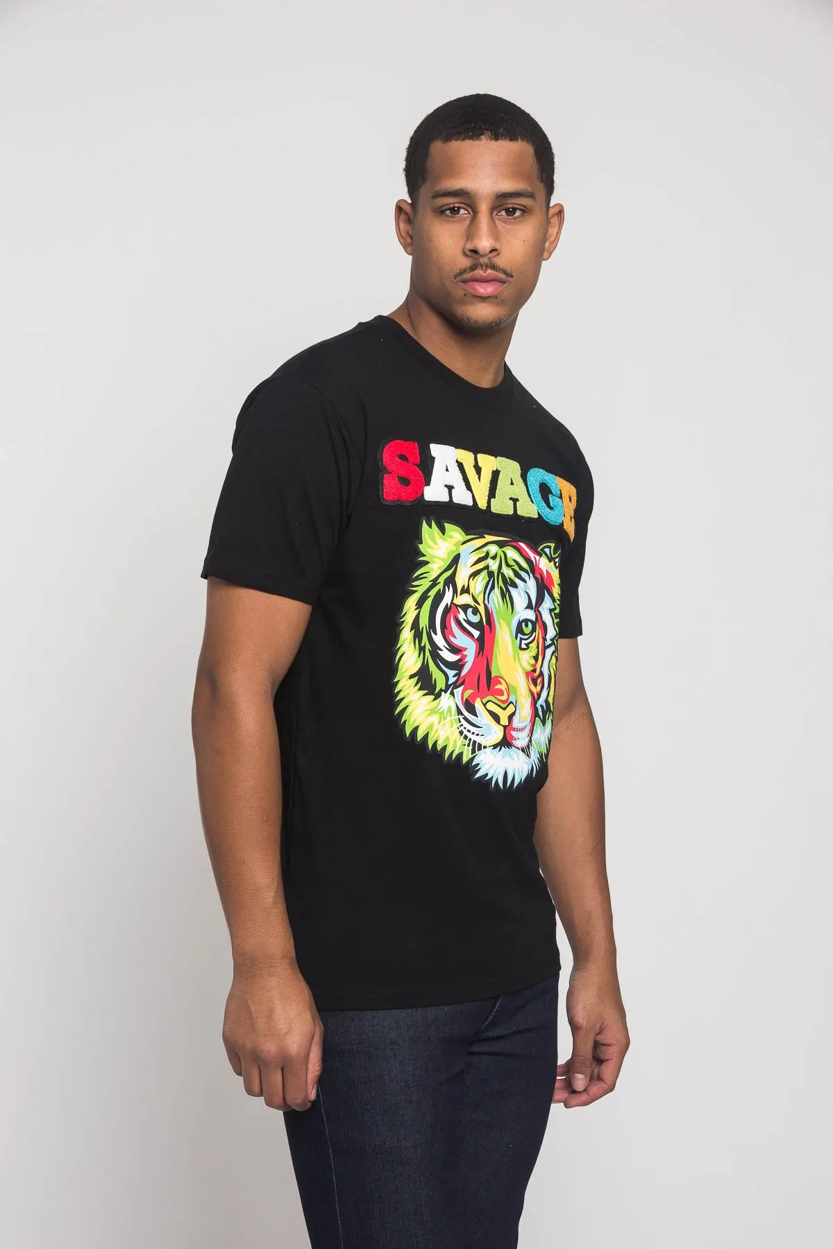 Colorful Chenille Patched Savage Tiger T-Shirt