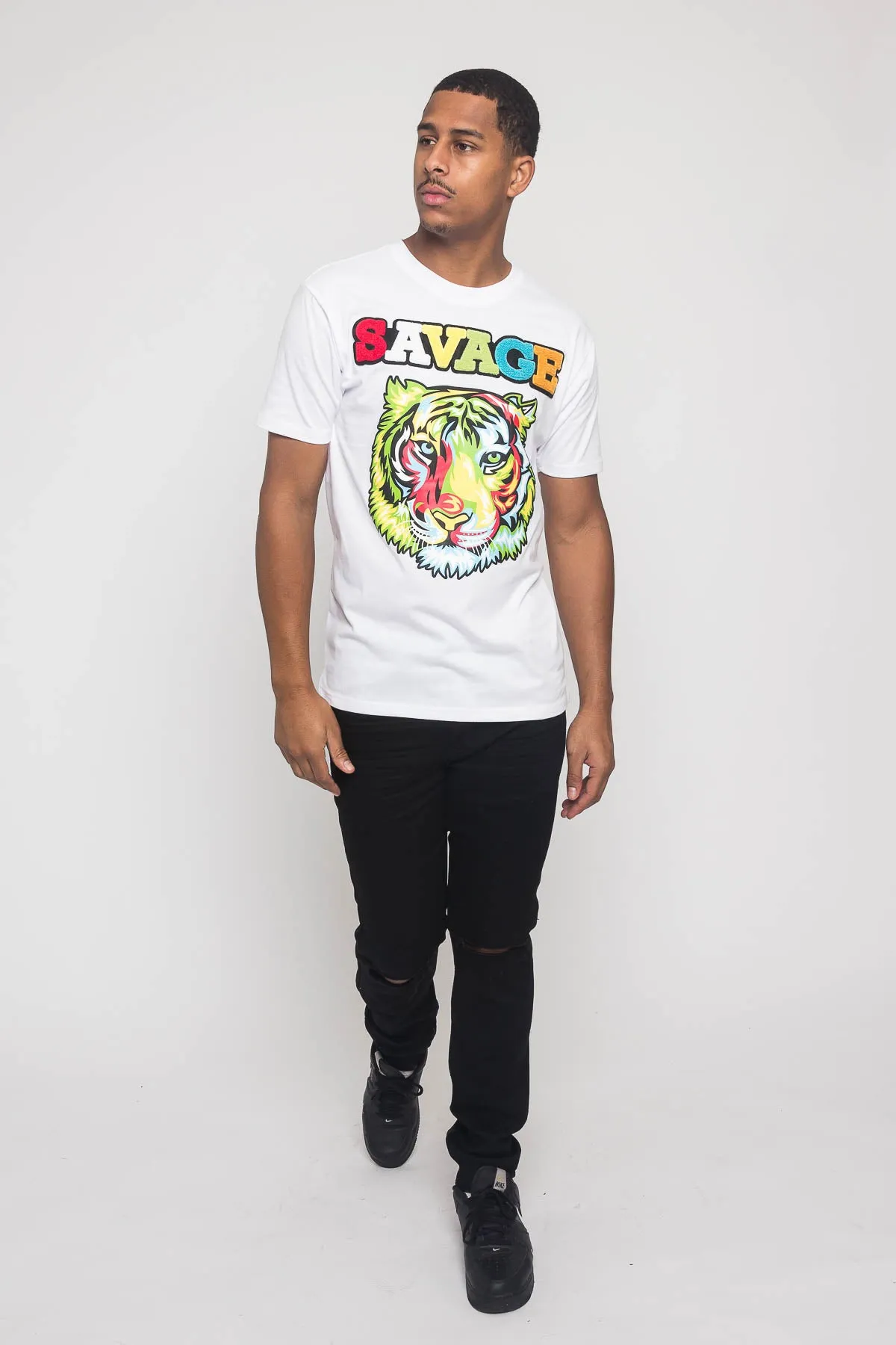 Colorful Chenille Patched Savage Tiger T-Shirt