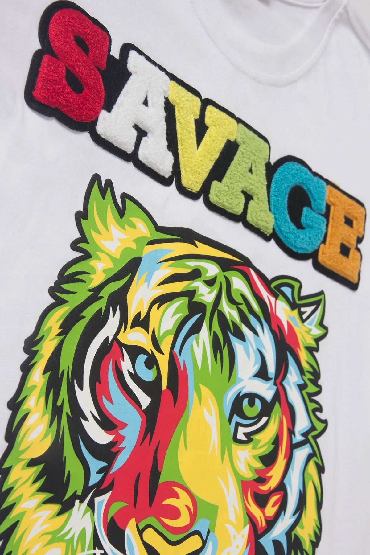 Colorful Chenille Patched Savage Tiger T-Shirt