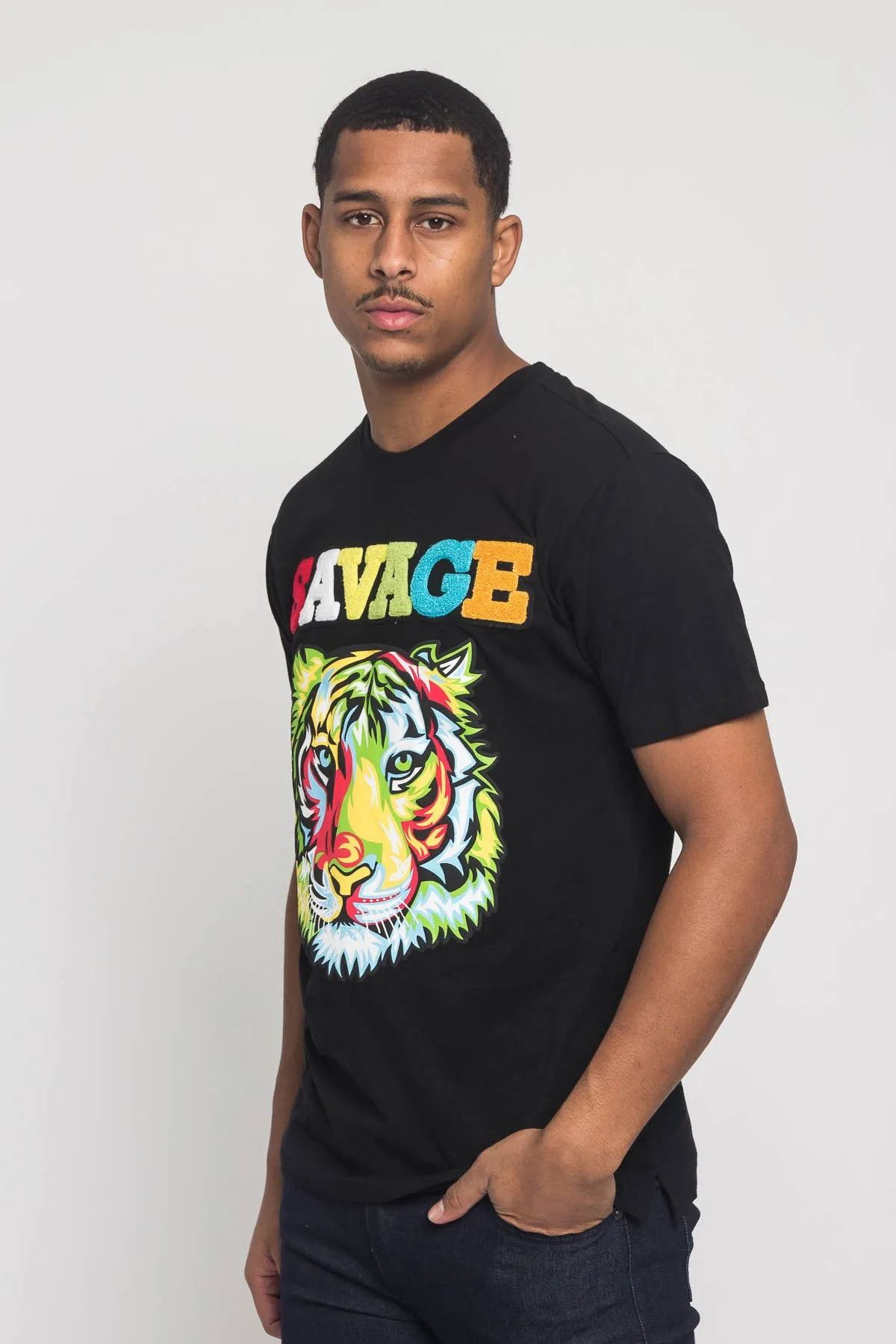 Colorful Chenille Patched Savage Tiger T-Shirt