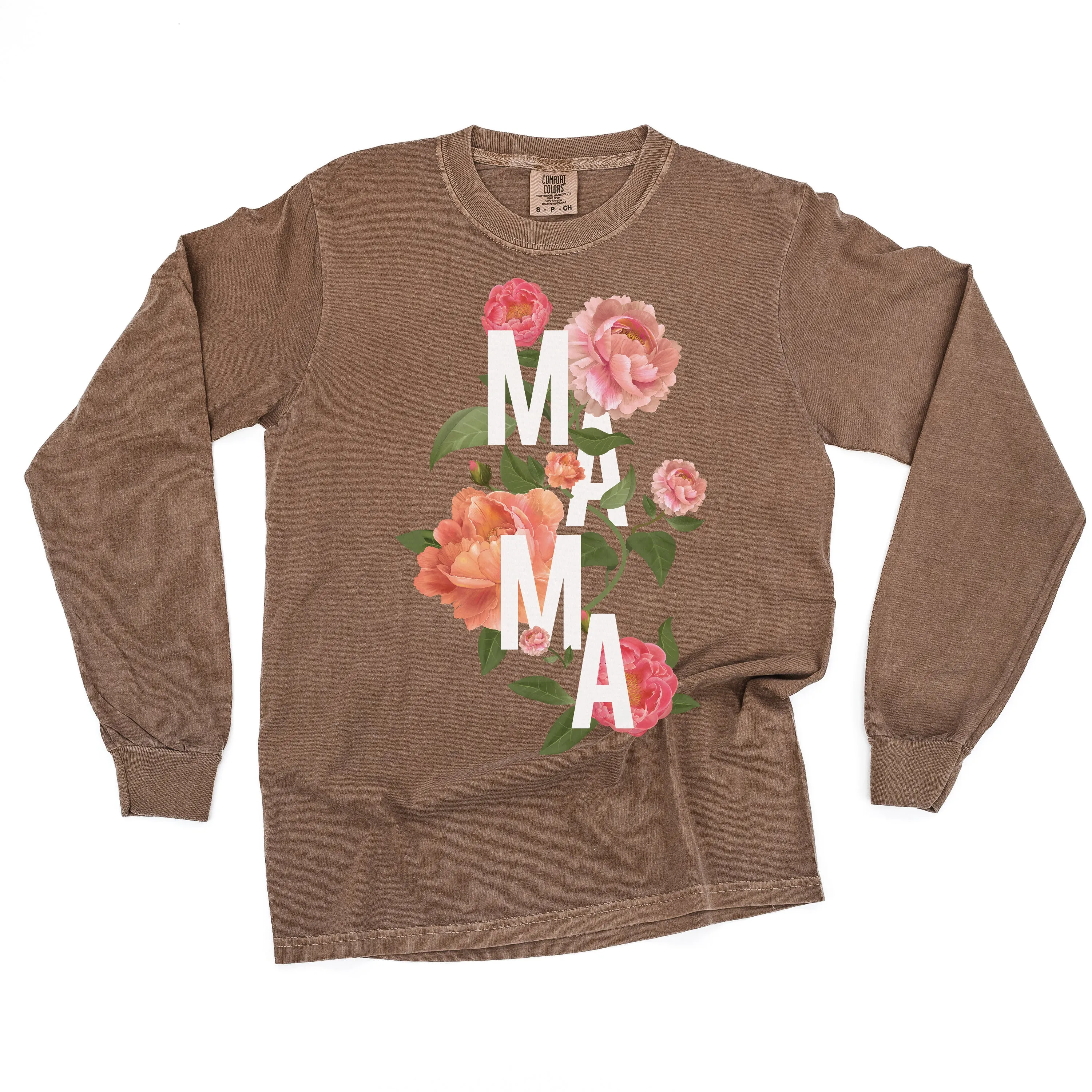 Colorful Florals - MAMA - LONG SLEEVE COMFORT COLORS TEE