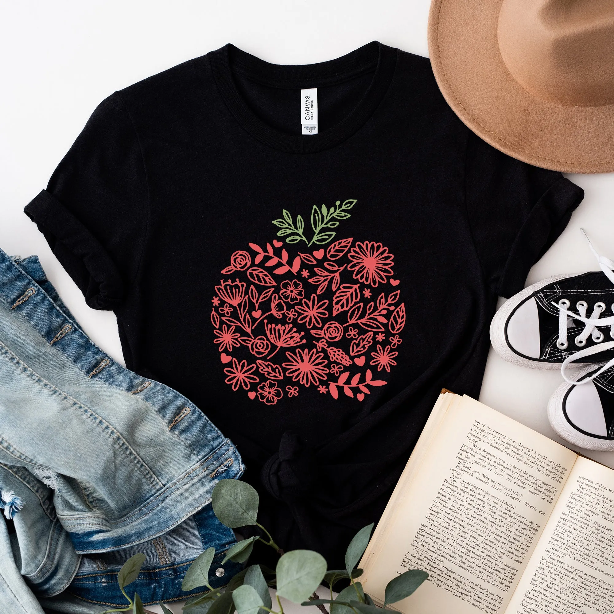 Colorful Flower Apple | Short Sleeve Crew Neck