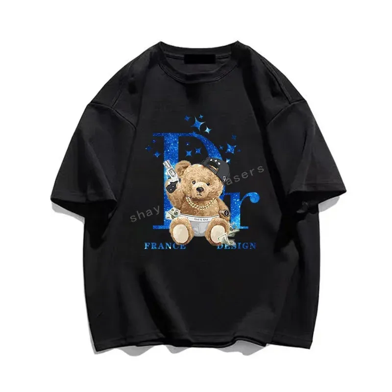 Cotton Anime Bear Print T Shirt Fashion Casual Short Sleeve Summer Junior Size Shirt Streetwear