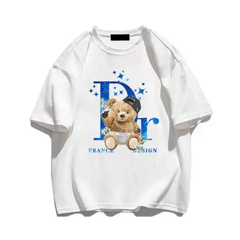 Cotton Anime Bear Print T Shirt Fashion Casual Short Sleeve Summer Junior Size Shirt Streetwear