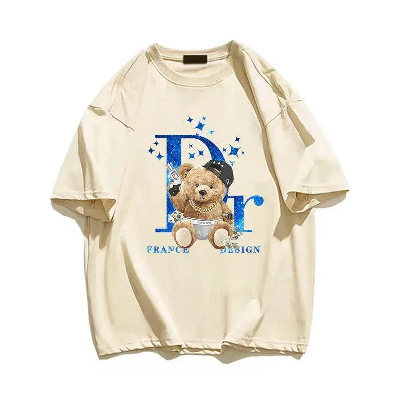 Cotton Anime Bear Print T Shirt Fashion Casual Short Sleeve Summer Junior Size Shirt Streetwear