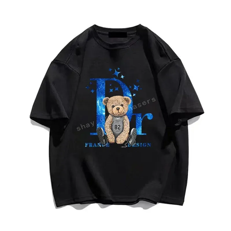 Cotton Anime Bear Print T Shirt Fashion Casual Short Sleeve Summer Junior Size Shirt Streetwear