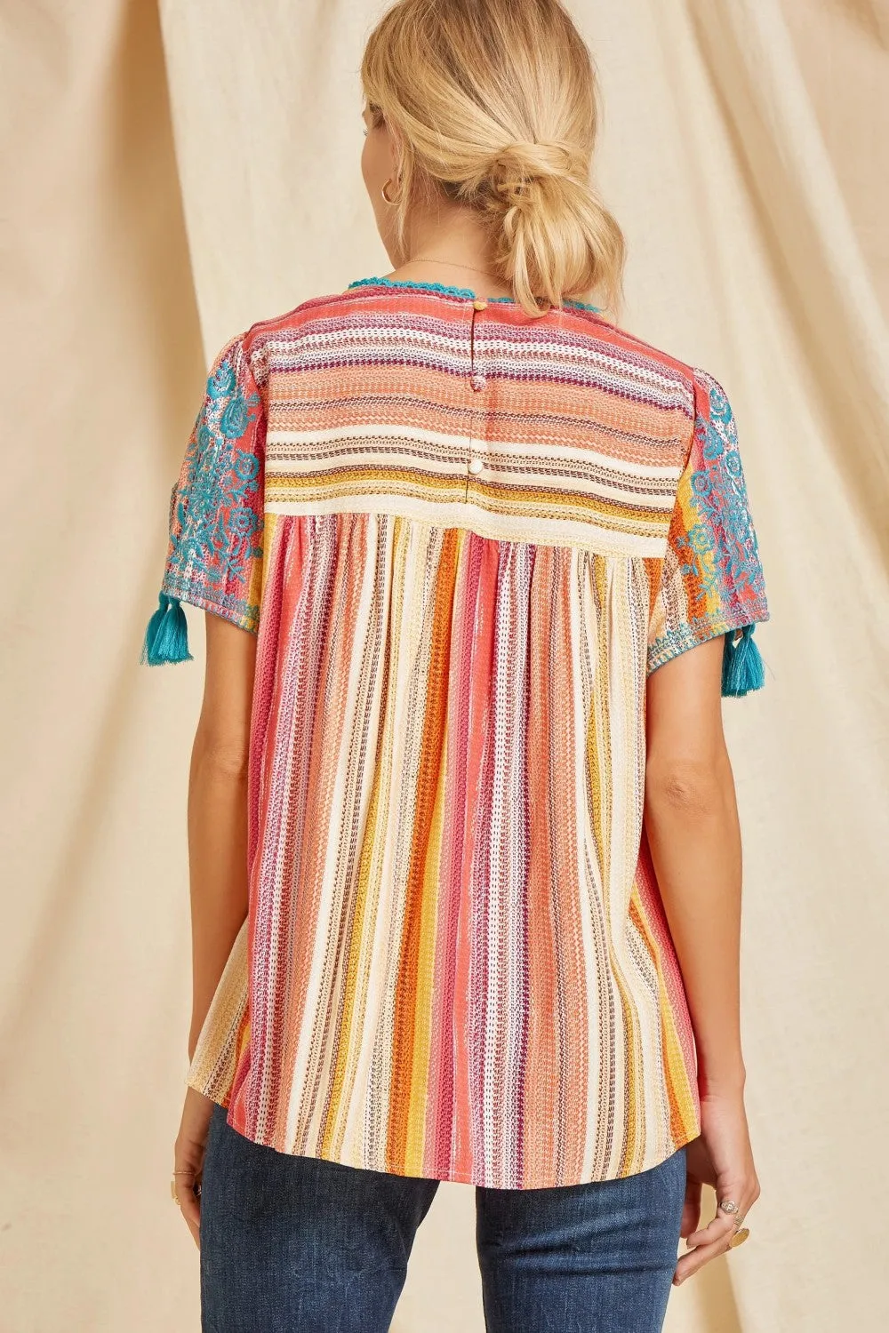 Embroidered Serape Babydoll Top