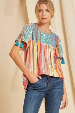 Embroidered Serape Babydoll Top