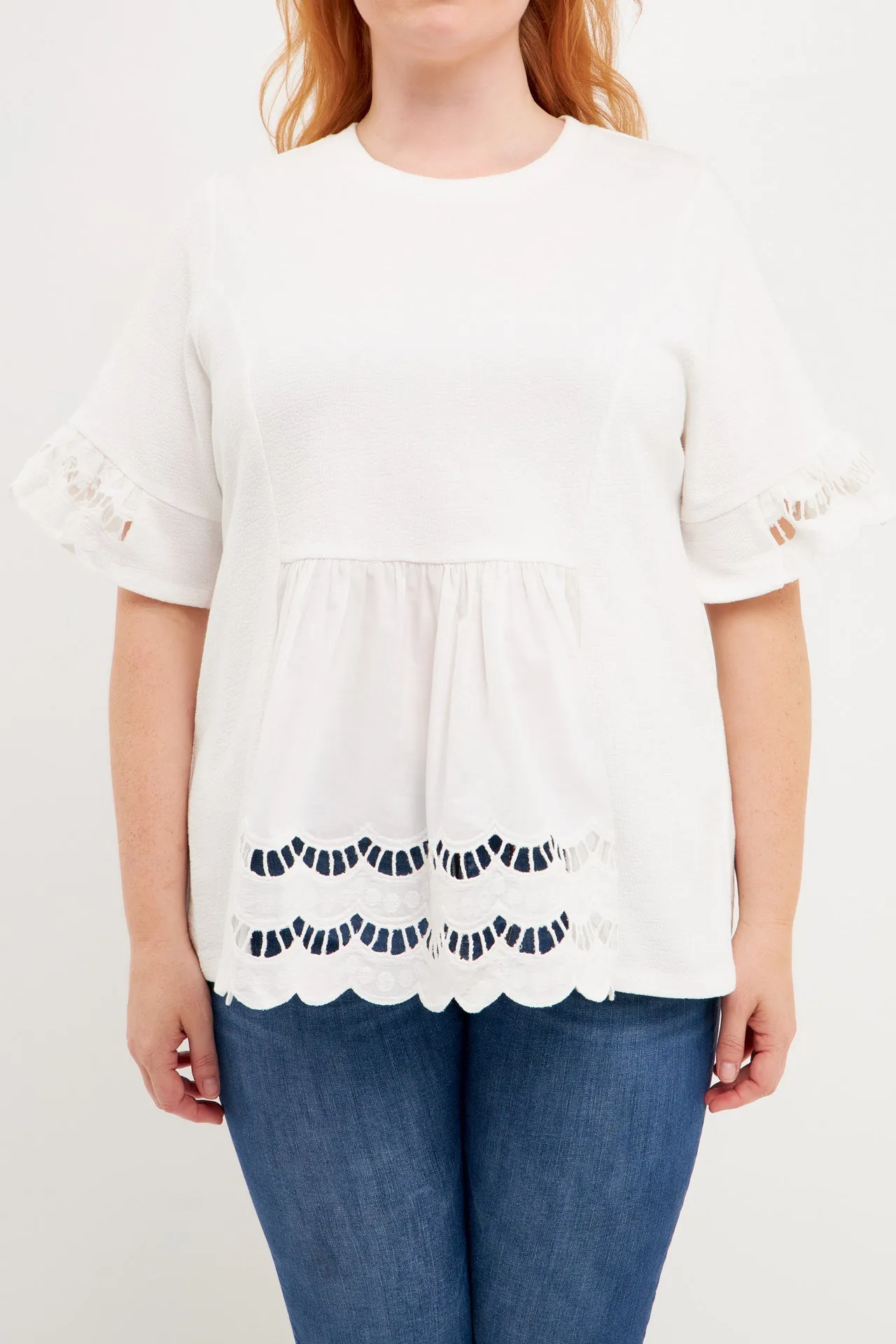 English Factory - Plus Size Knit Eyelet Mixed T-Shirts