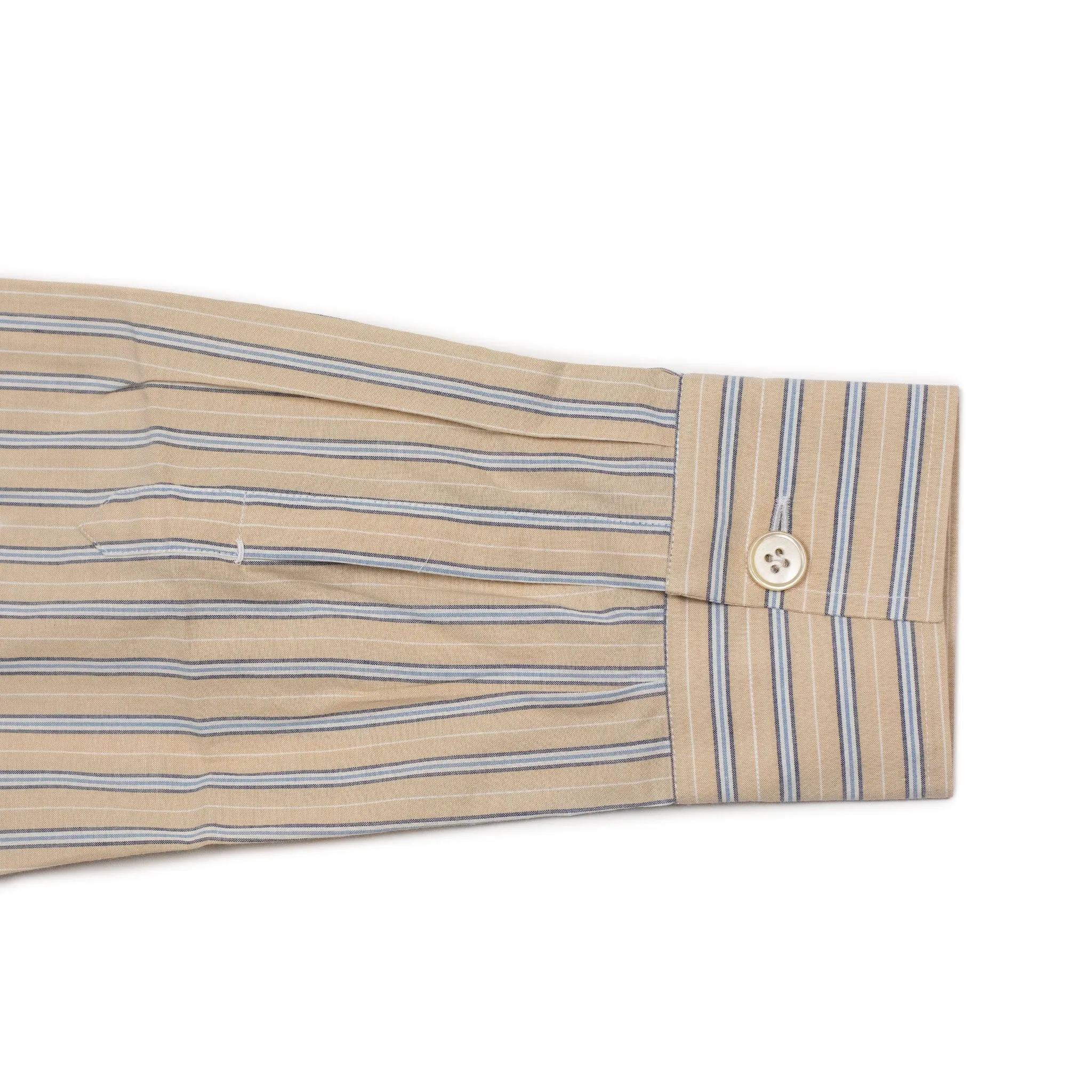 Exclusive Work Shirt in peach cotton with white and blue retro stripes