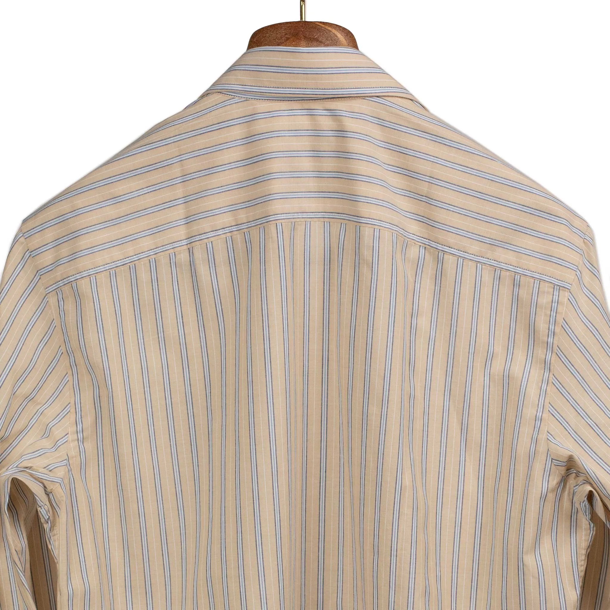 Exclusive Work Shirt in peach cotton with white and blue retro stripes