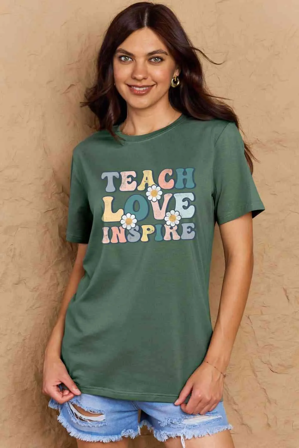 Full Size TEACH LOVE INSPIRE Graphic Cotton T-Shirt