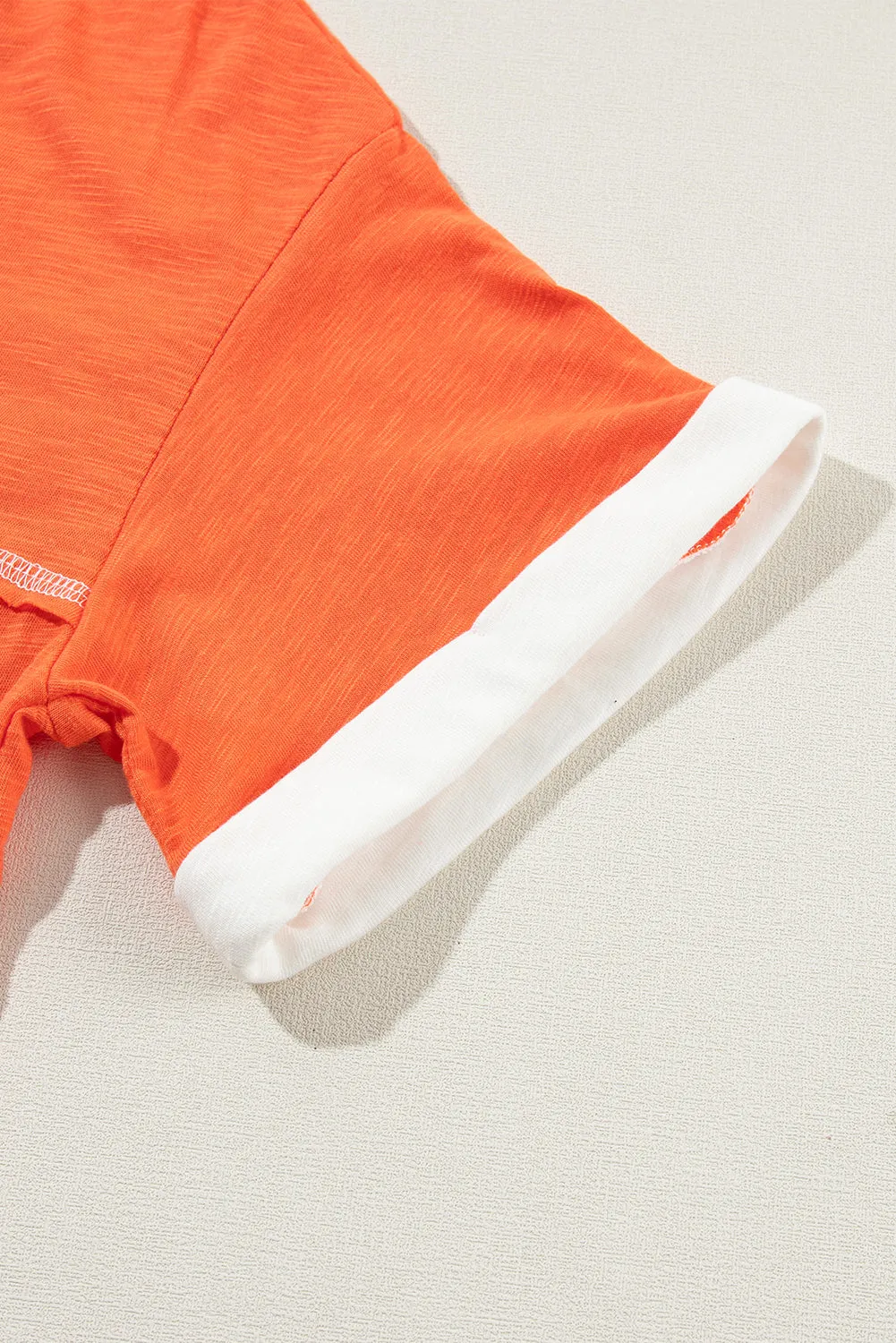 Grapefruit Orange Contrast Trim Exposed Seam V Neck T Shirt