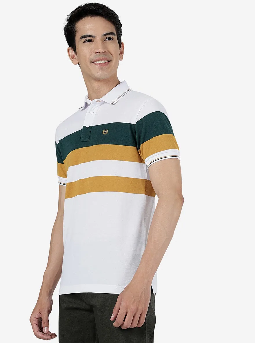 Green & Yellow Striped Slim Fit Polo T-Shirt | JadeBlue