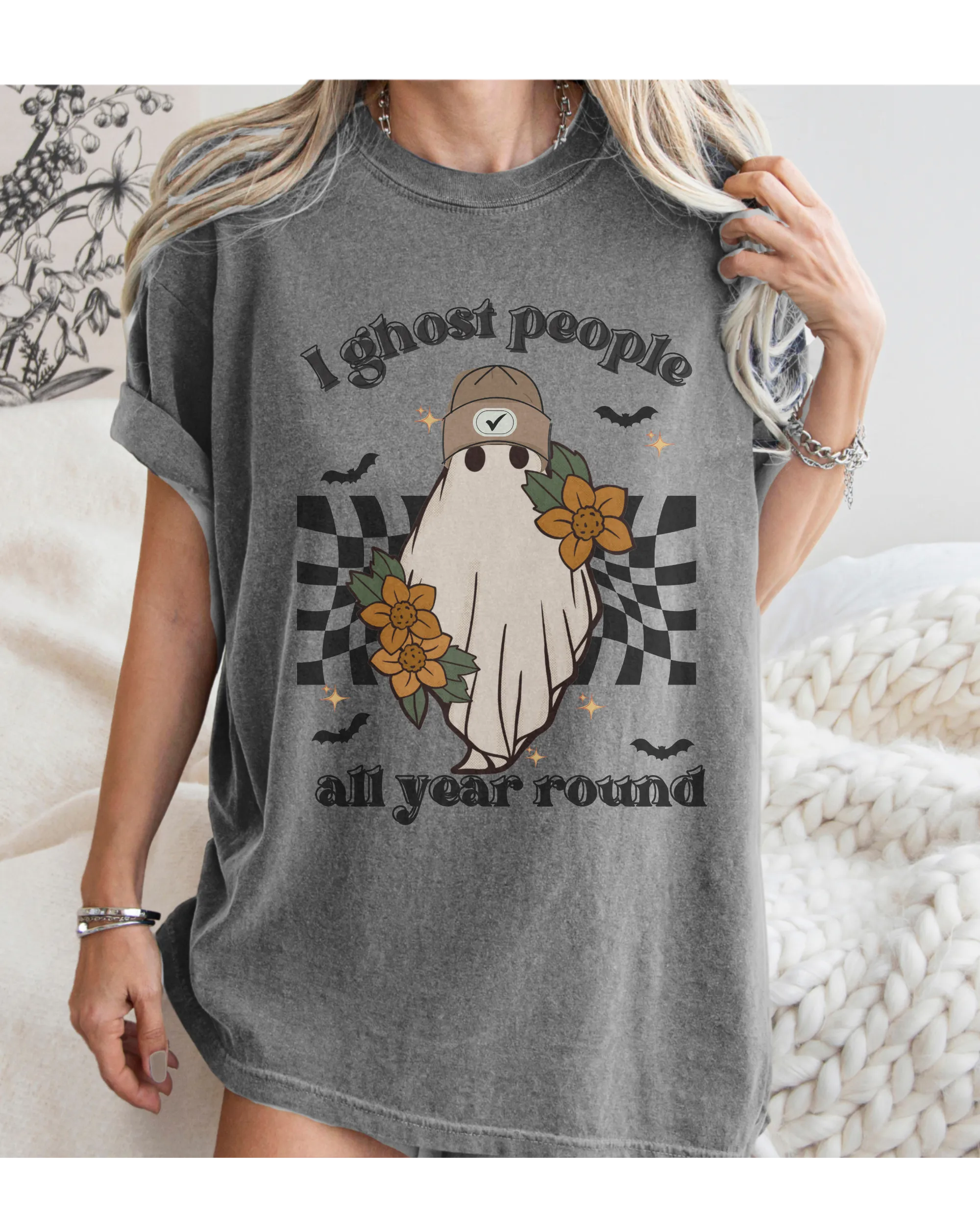 Halloween I Ghost People All Year Round Comfort Colors® T-Shirt, Graphic Tee, Halloween Retro Design print, Fall Tee