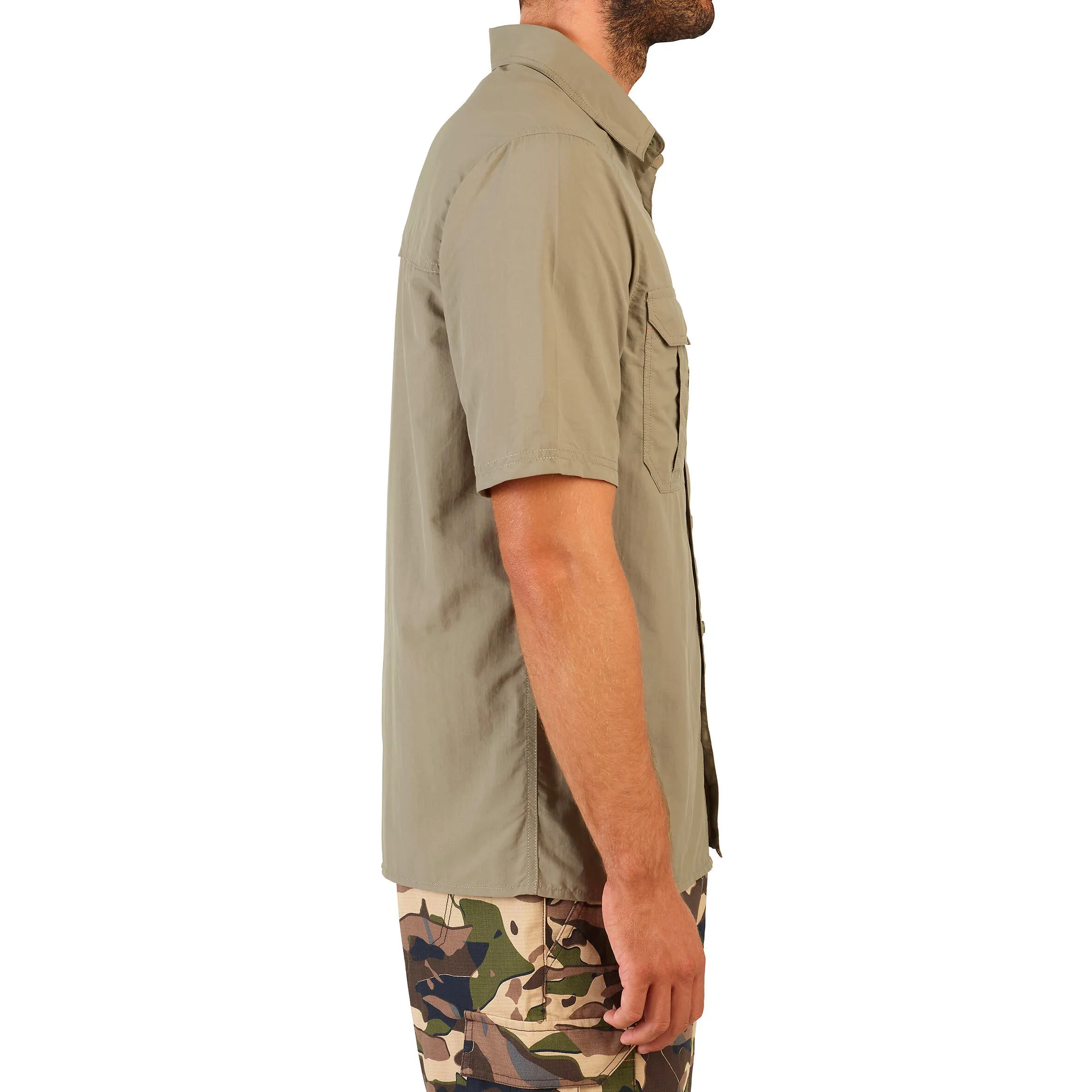 Hunting shirt SG100 with short sleeves breathable green SOLOGNAC, khaki