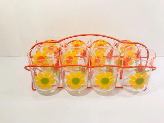 Libbey Mid-Century Retro Flower Power 9 Piece Bar Set