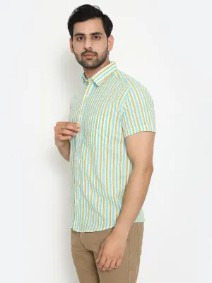 Light Blue Cotton Short Sleeve Hand Block Printed Men's Shirt